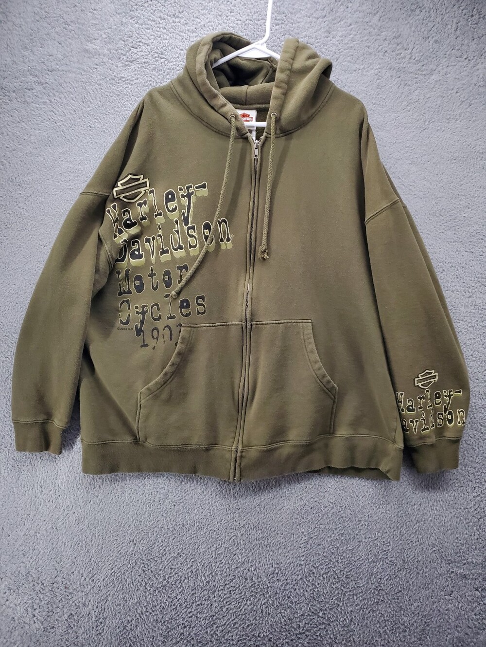 Harley Davidson Full Zip Hoodie Sweatshirt Womens Size XXL Olive Green Daytona